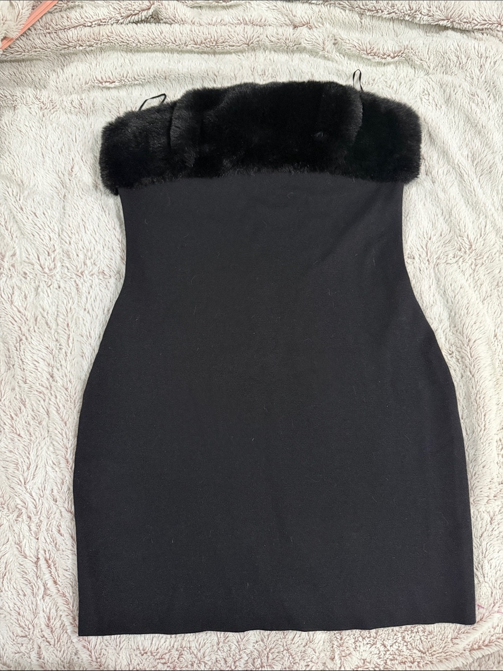 Express Black Strapless Dress with Faux Fur Trim